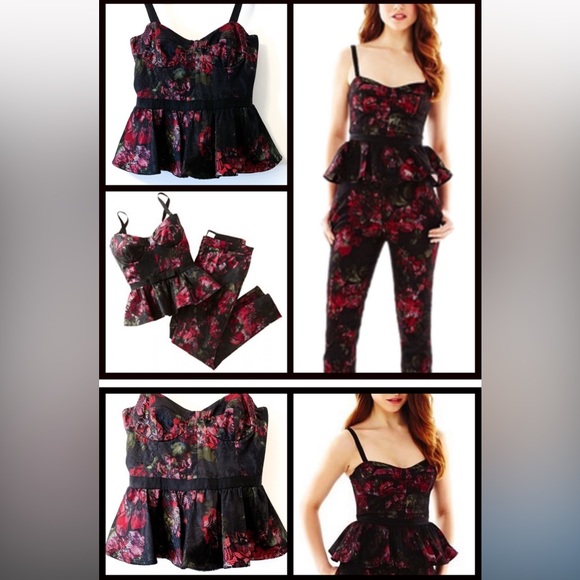 🥀 Pearl by Georgina Chapman of Marchesa Black Red Floral Lace Bustier Top | 2 - Picture 11 of 14